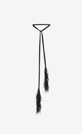 SAINT LAURENT Lavallière Woman narrow lavallière with ostrich feathers in crepe de chine a_V4